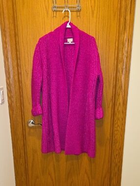 Open-Front Fuchsia Knit Cardigan - Women's Sweater